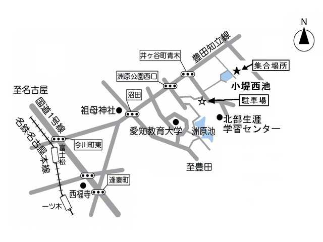 小堤西池(刈谷市井ケ谷町) ※集合場所:小堤西池北側テントへの地図