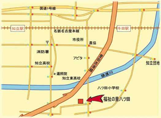 地域福祉センター（知立市福祉の里八ツ田内）への地図